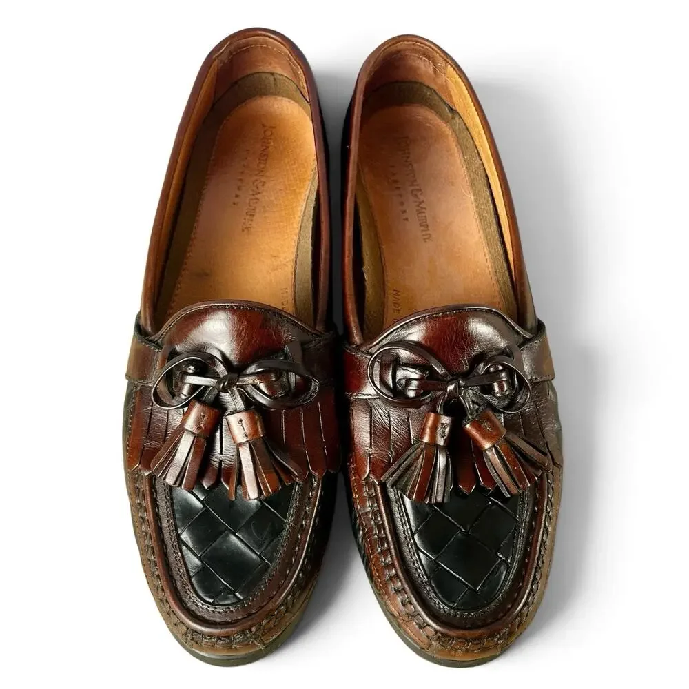 Vtg Johnston Murphy Italy Passport Aragon Kiltie Tassel Loafers 9M Woven Leather